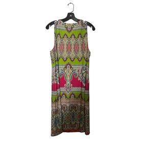 Ivy Lane Vibrant Dress Paisley Print Shift Womens Size L Green A-Line Sleeveless